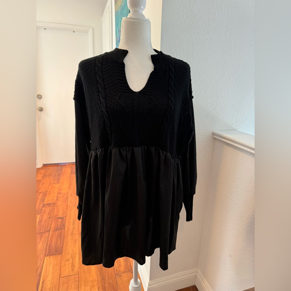 NWOT Black Mixed Media Sweater